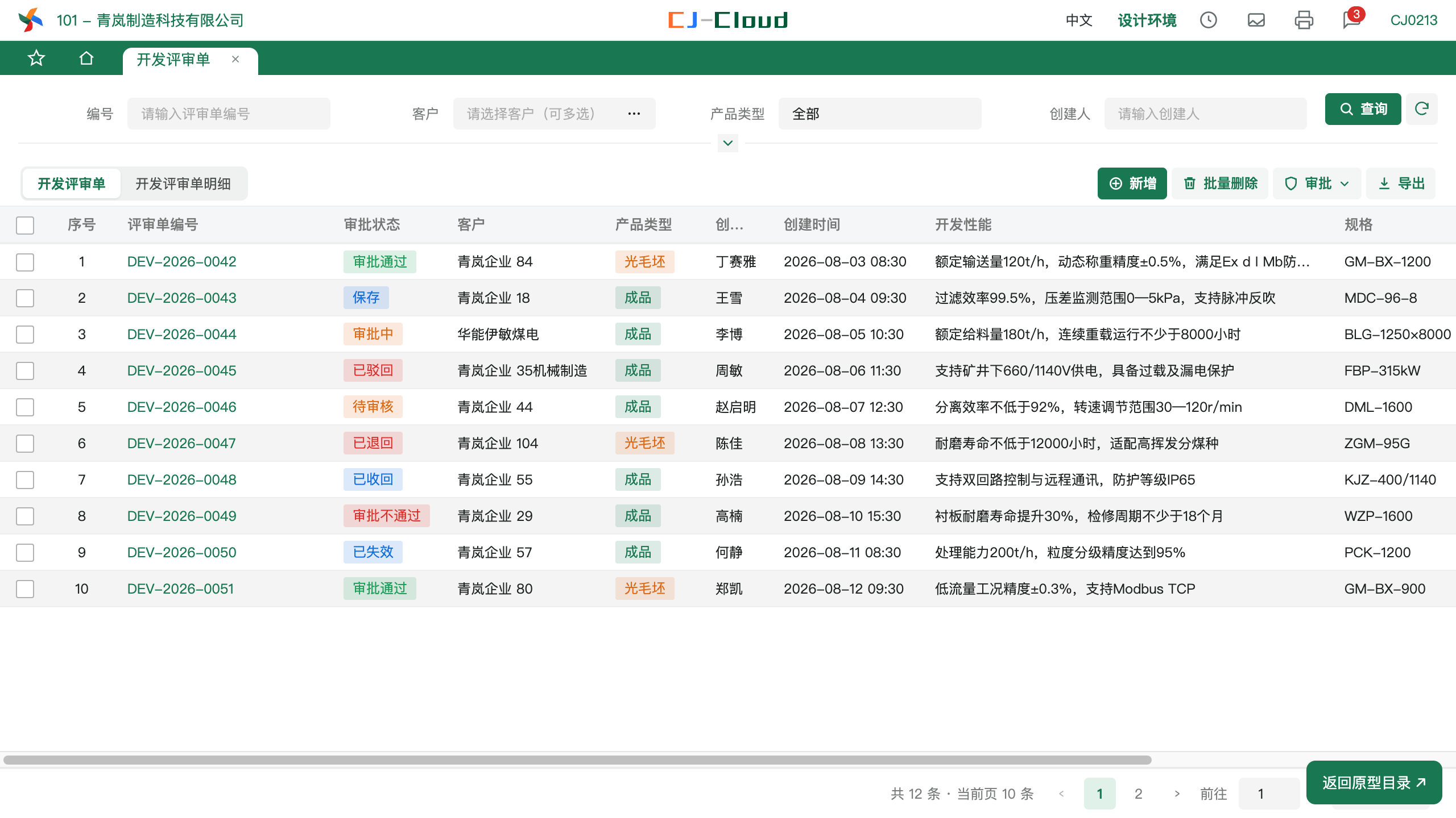 销售开发与客户需求评审实际项目界面